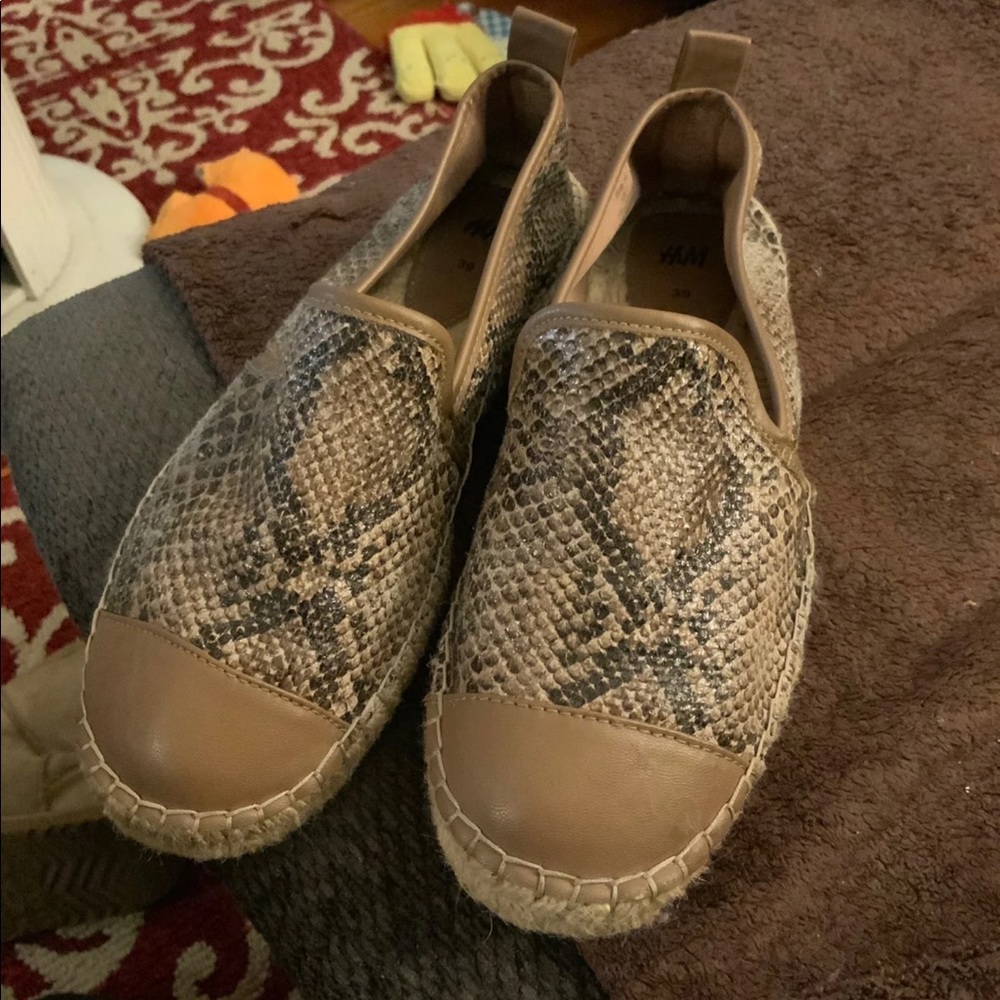Snake skin slip ons